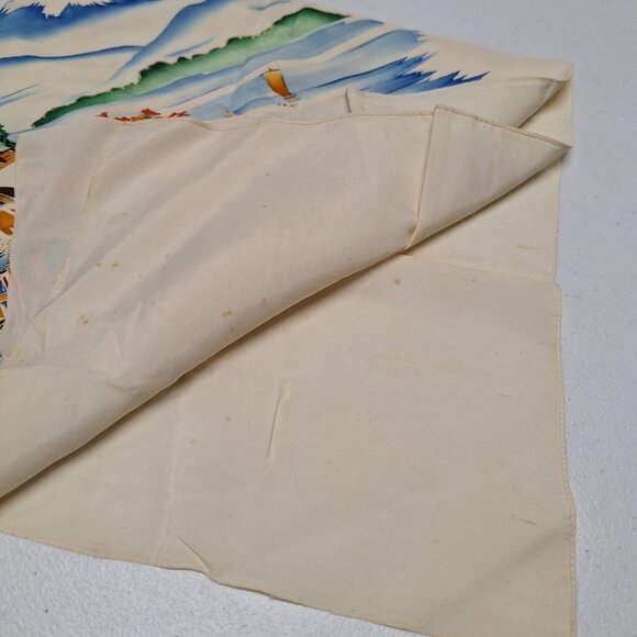 Vintage Painted Scarf Glitter Cabin Mill River Flowers Mountain Decor Old Granny - Picture 4 of 7